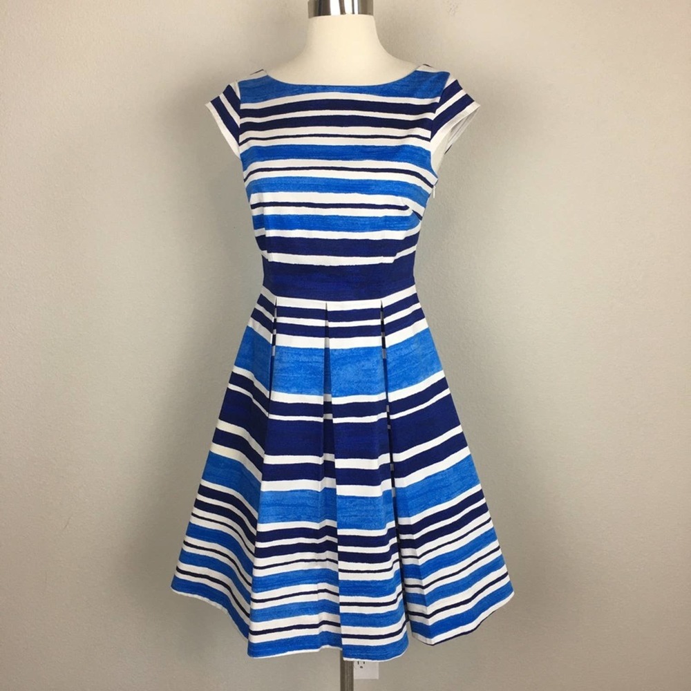 Kate Spade Blue and White Midi Dress with Elegant Stripes
